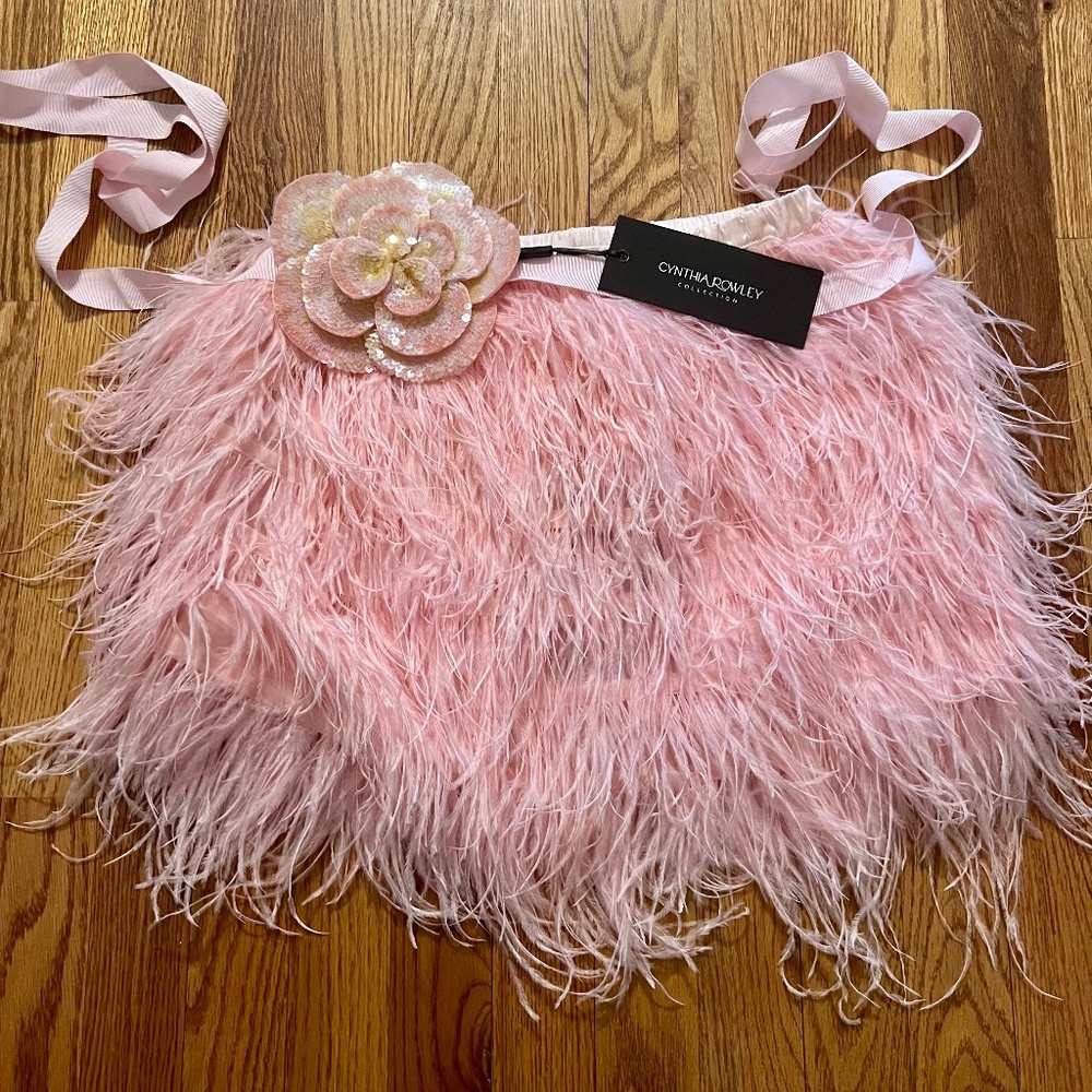 Cynthia Rowley Collection Pink Flower Belt and Feather Skirt